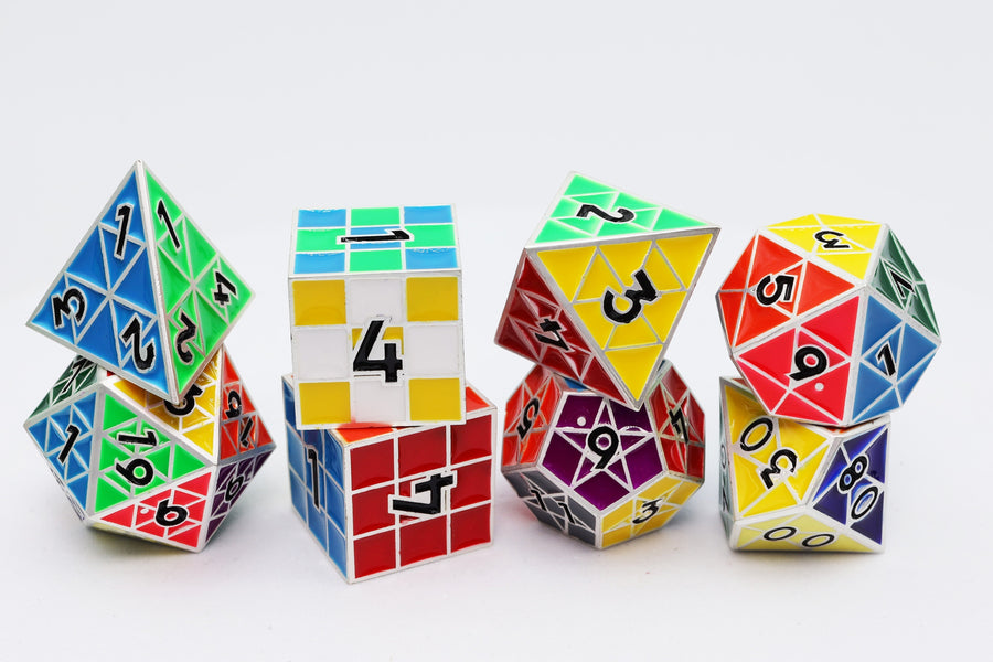 Puzzle Cube: Silver - Metal 8 piece Dice Set