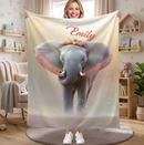 Personalized Elephant Blanket with Name | Floral Crown Design | Custom Gift for Girls, Women & Elephant Lovers