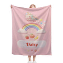 Personalized Unicorn Blanket | Custom Name | Pastel Rainbow Pink Fleece Throw Gift