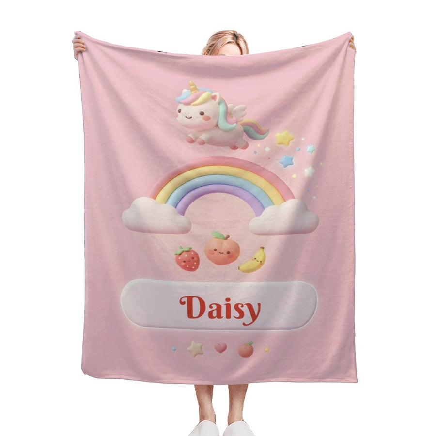 Personalized Unicorn Blanket | Custom Name | Pastel Rainbow Pink Fleece Throw Gift
