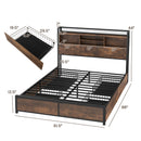 Full/Queen Size Bed Frame with Bookcase Headboard and 4 Storage Drawers