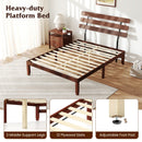 Full Size Bed Frame 15.5 Inch Solid Wood Platform Bed with Retro Headboard