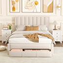 Queen Size Bed Frame with Storage Drawer and Vertical Channel Headboard