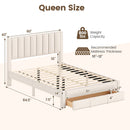 Queen Size Bed Frame with Storage Drawer and Vertical Channel Headboard