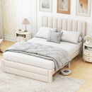 Queen Size Bed Frame with Storage Drawer and Vertical Channel Headboard