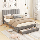 Queen Size Bed Frame with Storage Drawer and Vertical Channel Headboard