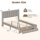 Queen Size Bed Frame with Storage Drawer and Vertical Channel Headboard
