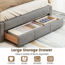 Queen Size Bed Frame with Storage Drawer and Vertical Channel Headboard