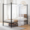 Queen Size Canopy Bed Frame with Under Bed Storage