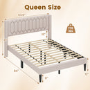 Queen Size Dutch Velvet/Linen Fabric Upholstered Platform Bed with Wingback Headboard and Wooden Slat Support