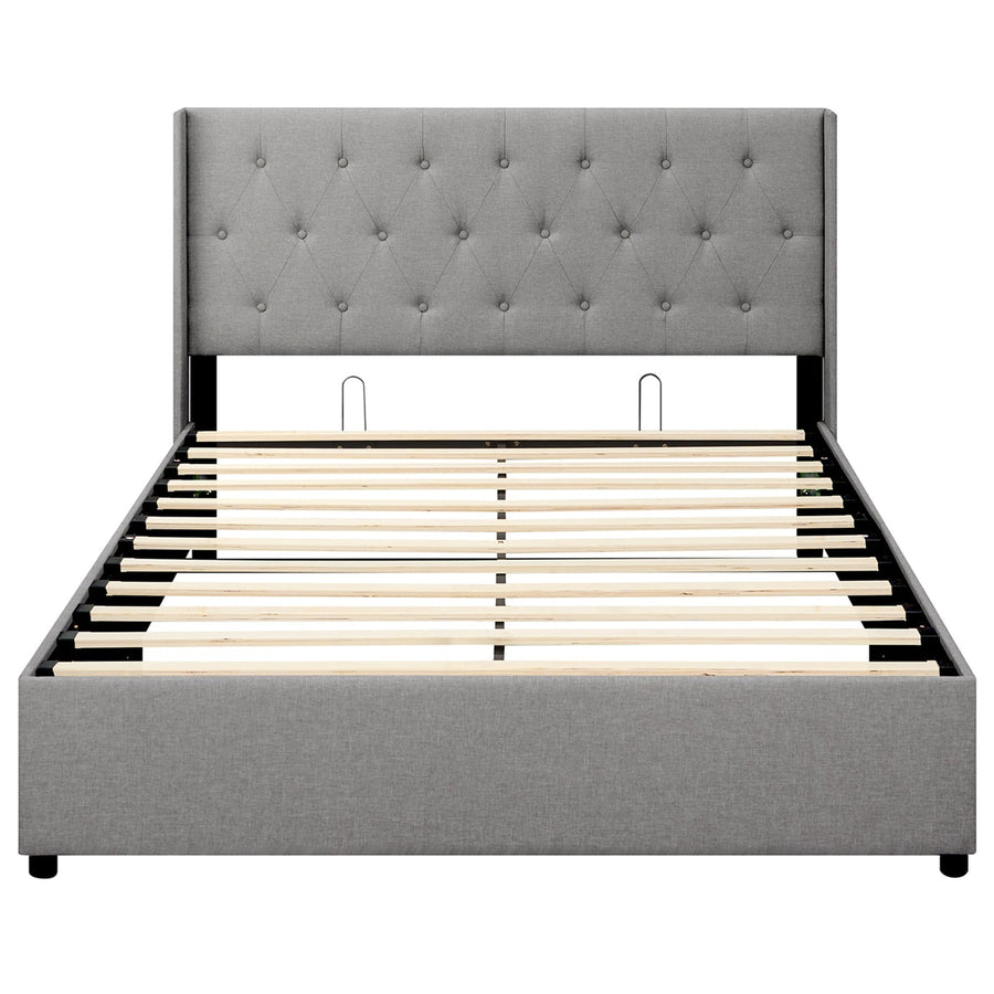 Queen Size Lift-up Storage Bed Modern Linen Upholstered Platform Bed