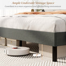Queen Size Upholstered Bed Frame with Button Tufted Wingback Headboard and Wooden Slats Support Mattress Foundation-Gray
