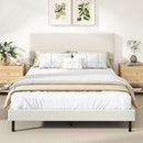 Twin/Full/Queen Size Velvet Bed Frame Upholstered Platform Bed with Chevron Headboard Beige