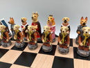 Chess Set - Cats & Dogs Resin Chessmen on Black/Maple Chest