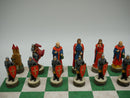 Chess Set - Robin Hood Chessmen on Green & Cream Faux Leatherette Chess Board