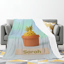 Personalized Kawaii Pineapple Blanket | Custom Name | Cute Potted Fruit Mint Blue Fleece Throw Gift