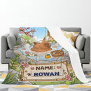 Personalized Capybara Hot Spring Blanket with Name | Kawaii Capybara in Japanese Onsen, Cherry Blossoms, Name on Bamboo Sign | Custom Gift for Capybara Lovers