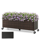 Raised Garden Bed PE Rattan Wicker Patio Planter Box with Wheels and Liner