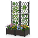 Raised Garden Bed with Lattice Trellis Drainage Self-Watering Elevated Vertical Planter Boxes-Black