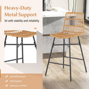 Set of 2 Rattan Bar Stools with Sturdy Metal Frame-Yellow