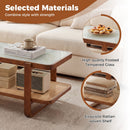 Rattan Coffee Table with Tempered Glass Top and Storage Shelf