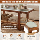 Rattan Coffee Table with Tempered Glass Top and Storage Shelf