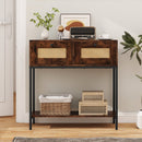 Rattan Console Table Boho Entryway Table with 2 Rattan Drawers and Open Storage Shelf