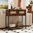 Rattan Console Table Boho Entryway Table with 2 Rattan Drawers and Open Storage Shelf