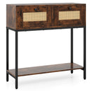 Rattan Console Table Boho Entryway Table with 2 Rattan Drawers and Open Storage Shelf