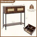 Rattan Console Table Boho Entryway Table with 2 Rattan Drawers and Open Storage Shelf