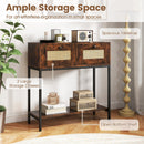 Rattan Console Table Boho Entryway Table with 2 Rattan Drawers and Open Storage Shelf