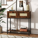 Rattan Console Table Boho Entryway Table with 2 Rattan Drawers and Open Storage Shelf