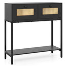 Rattan Console Table Boho Entryway Table with 2 Rattan Drawers and Open Storage Shelf