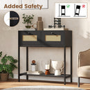 Rattan Console Table Boho Entryway Table with 2 Rattan Drawers and Open Storage Shelf