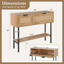 Rattan Console Table with 2 Storage Cabinets Shelf Carbon Steel Frame