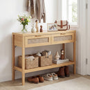 Rattan Console Table with 2 Drawers and Bottom Shelf