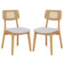 Rattan Dining Chair Set of 2 with Can Back and Rubber Wood Frame-Natural