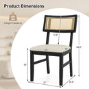 Rattan Dining Chairs Set of 4 Fabric Upholstered Kitchen Chairs with Padded Seat and Rubber Wood Legs-Black