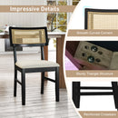 Rattan Dining Chairs Set of 4 Fabric Upholstered Kitchen Chairs with Padded Seat and Rubber Wood Legs-Black