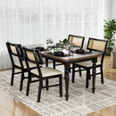 Rattan Dining Chairs Set of 2 Fabric Upholstered Kitchen Chairs with Padded Seat and Rubber Wood Legs-Black