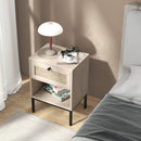 Rattan Nightstand Boho End Table with Rattan Drawer and Open Shelf