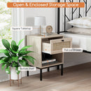Rattan Nightstand Boho End Table with Rattan Drawer and Open Shelf