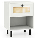 Rattan Nightstand Boho End Table with Rattan Drawer and Open Shelf