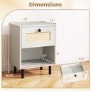 Rattan Nightstand Boho End Table with Rattan Drawer and Open Shelf