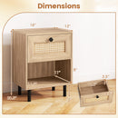 Rattan Nightstand Boho End Table with Rattan Drawer and Open Shelf
