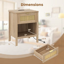 Rattan Nightstand with Charging Station and Storage Shelf for Bedroom