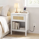 Rattan Nightstand with Charging Station and Storage Shelf for Bedroom
