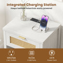 Rattan Nightstand with Charging Station and Storage Shelf for Bedroom