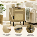 Rattan Nightstand with Drawer and Storage Cabinet