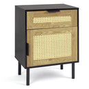 Rattan Nightstand with Drawer and Storage Cabinet